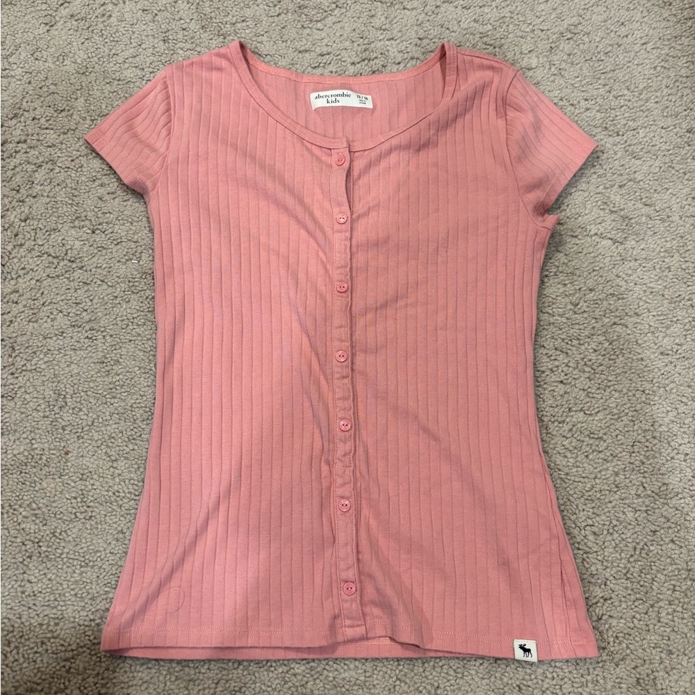 Abercrombie Pink Button-Up Ribbed Top